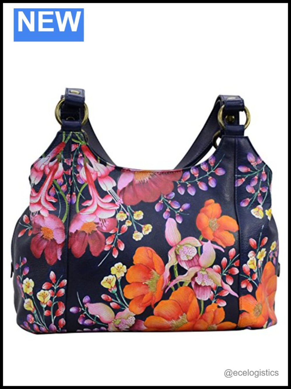 Hand Painted Genuine Leather Large Triple Compartment Hobo